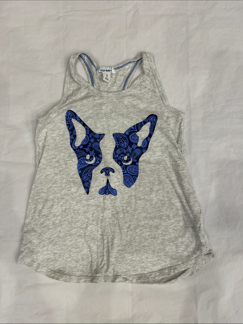 Old Navy Light Gray Tank Top with Navy Blue Dog Print